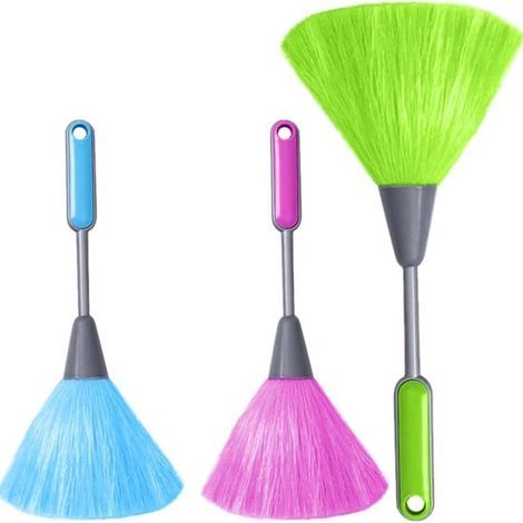 Ensemble de 3 plumeaux lavables et réutilisables, outil de dépoussiérage en plastique avec manche ergonomique pour la maison et le bureau, nettoyage multi-surfaces (bleu, vert, rose) (1/5)