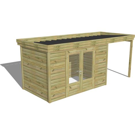 ABRI DE JARDIN bois Pin autoclave 27mm - 5,44x2,14m / 11,6m2 - Bac acier - Abri Français