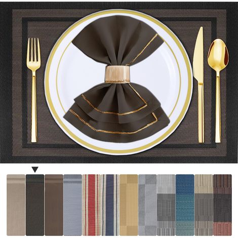 4 Sets de Table Lavable PVC Vinyle Dessous Assiette de Dîner Durables Napperon Rectangulaire Intérieure/Extérieure 4 Pièces, 01 Or Noir (1/5)