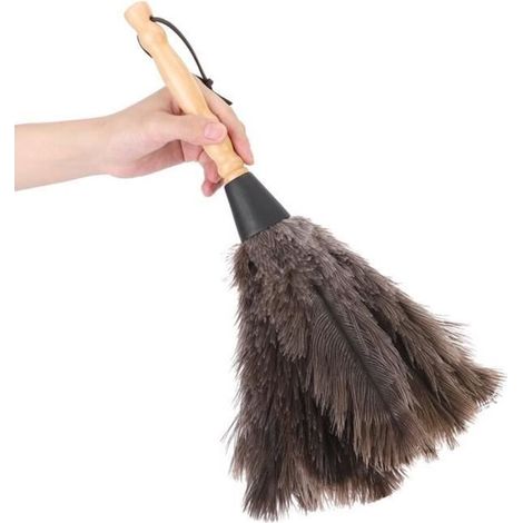 YOSOO Plumeau Outil de nettoyage de dépoussiérage de poussière de plumeau d\'autruche de poignée en bois réutilisable (1/4)