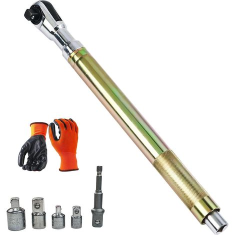 Rallonge Clé à Cliquet 44 cm Offset 1/2" avec Adaptateurs 1/4" 3/8" Clé Extension décalée en Acier Cr-V, avec Kit 5 Adaptateurs, pour Outils Manuels, électriques et Pneumatiques pour Automobile (1/5)