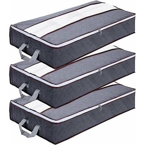 Under Bed Storage Bag, Large Non-Woven Foldable Under Bed Storage Bag, Storage Bags for Duvets, Comforters, Blankets, Pillows, Toys, Clothes (100 x 50 x 18 cm), Grey, Pack of 1 (1/4)