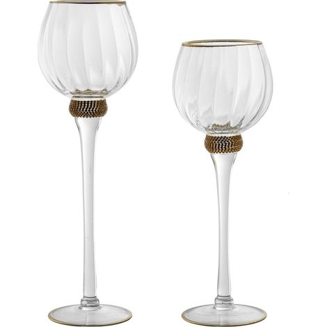 Lot de 2 Verres Porte-Bougies en Verre Transparent et Tranchant doré Ø10 x 36 + Ø10 x 40 cm (1/4)