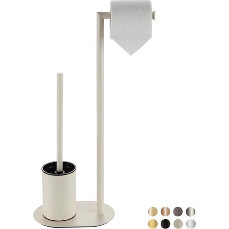 Porte Papier Toilette avec Brosse WC Blanc, Porte Rouleau Papier Toilette Debout en Acier Inoxydable avec Brosse de Toilette, Base Ovale Set De Toilette WC (1/5)