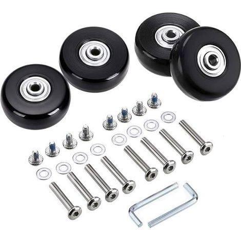 4 ruedas de repuesto para maleta de 40 x 18 mm, de goma, aptas para maletas rígidas Samsonite, con rodamientos de bolas y kit de reparación.