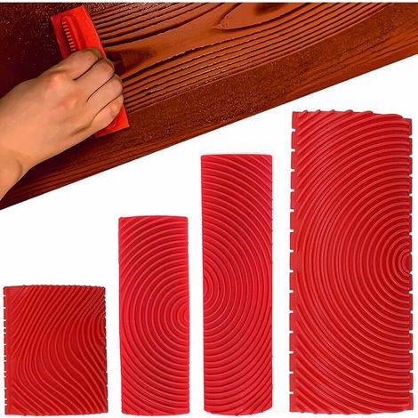 - Juego de 4 herramientas de textura de pintura de goma con vetas de madera para paredes del hogar.