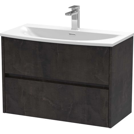 Nuie Havana Matt Metallic Slate 800mm Wall Hung 2 Drawer Vanity Unit and Curved Ceramic Basin - HAV2606G (1/4)
