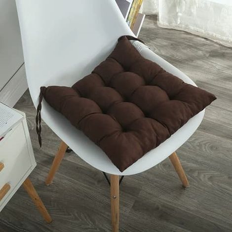 Lot de 4 coussins de chaise moelleux, avec ruban, pour salle à manger, jardin, terrasse ou cuisine (40 x 40 cm), couleur café foncé. - Café noir (1/5)