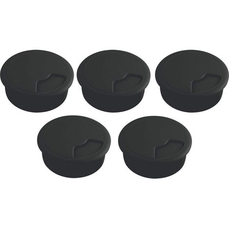 Passe-câbles - Lot de 5 - Plastique Noir - Gestion Organisée - Bureau et Plan de Travail - Diamètre 80 mm (1/2)
