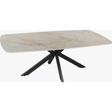 Mobilier Deco – Table basse ovale en pierre frittée beige 130 cm – Piètement métal noir – Design moderne et épuré – Pour salon contemporain (1/5)