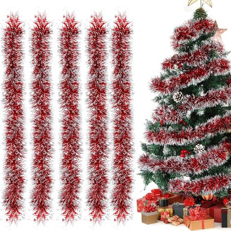 Noël Guirlandes Tinsel Rouge, Lot de 5 Guirlandes de Noel, Guirlandes Tinsel Métallique ,Noël Guirlande de Sapin (1/5)