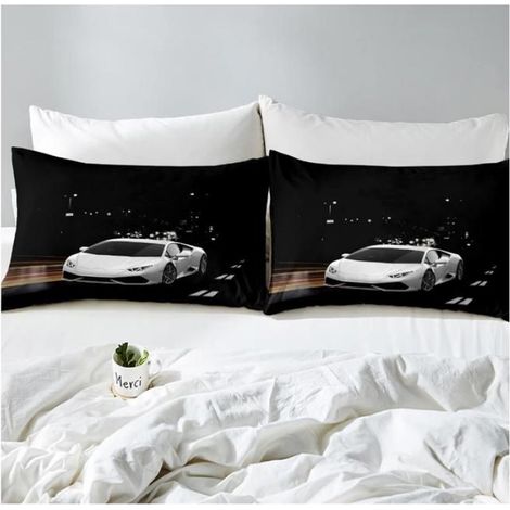 Garçons Racing noir Housse de Couette 220x240cm Hommes Cool 3D Voiture imprimé Housse de Couette Junior Sport Parure de Lit - 43J (1/4)
