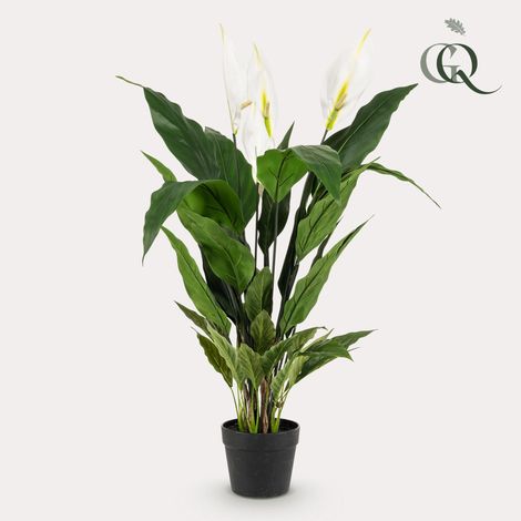 Plante Artificielle Spathiphyllum Fleur de Lune avec Fleurs Blanches Décoration Maison 90 cm - PANGIVO (1/5)