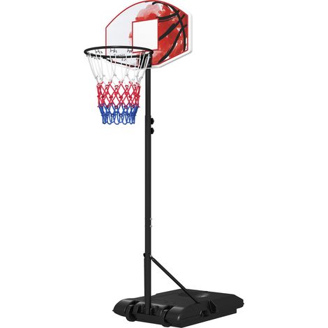 Panier basket réglable autoportant avec filet et roulettes, base large, 179-209 cm, plastique et acier