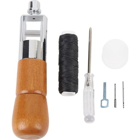 Kit de poinçon de couture en cuir avec manche en bois antidérapant avec fil de cire pour réparer les tentes, sacs à dos, sacs de couchage (1/5)