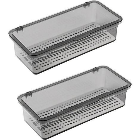 Boîte De Rangement Pour Couverts - 27 x 11,5 x 6,5 cm - Avec Couvercle Et Trou D’Évacuation - Pour Ustensiles De Cuisine - 2 Pièces (1/5)