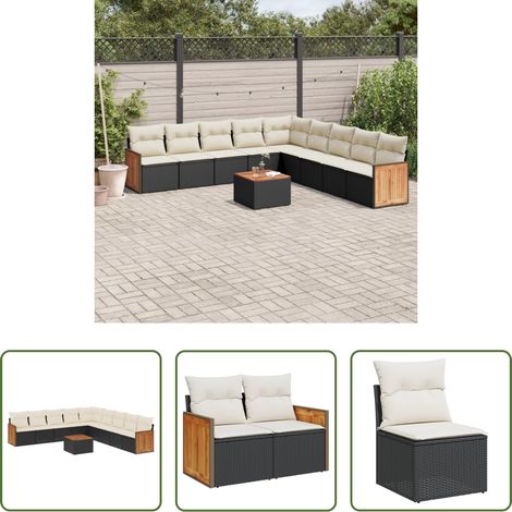 vidaXL Gartensessel - 10-tlg. Garten-Sofagarnitur mit Kissen Schwarz Poly Rattan (1/5)