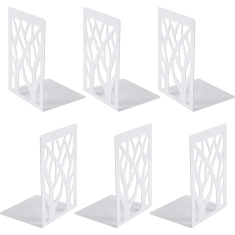 3 Paires Serre-Livre en Métal pour Livres, Anti-Rayures Porte-Livres pour Bureau, Ecole et Maison, Séparateurs de Livres, CD, Porte-Dossier (Blanc)