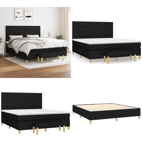 Sommier à lattes de lit avec matelas Noir 160x200 cm Tissu - Lit Double - Lit Plateforme - Matelas Ressorts Ensachés - Têtière Ajustable - Banc Rangement - Home & Living (1/5)