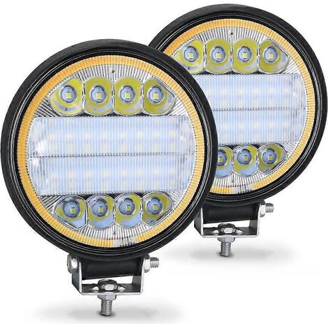 Barre lumineuse de travail LED 72W 24 barres carrées et rondes avec projecteur et feux de jour pour voiture 4x4, SUV, VTT, camion, excavatrice, blanc ambre, 2 x 72W (.133) (1/5)