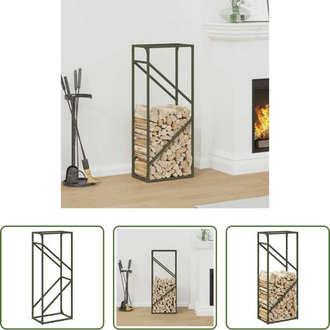 Bois de chauffage - Portant de bois chauffage vert olive 40x25x100 cm (1/5)