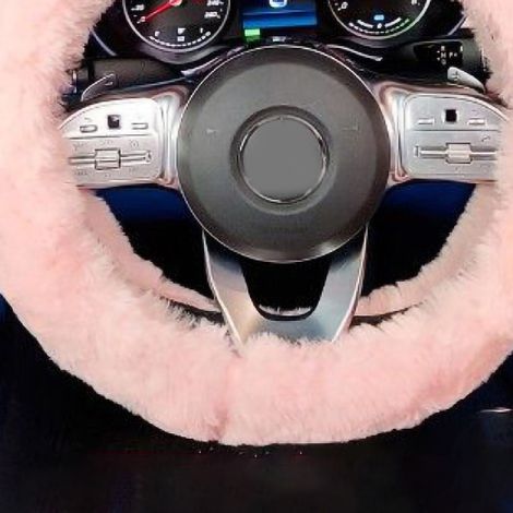 15-Zoll-Lenkradbezug, rutschfest, weich, warm, Autoschutz, rosa Plüsch, niedlicher Lenkradbezug für Damen (1/4)