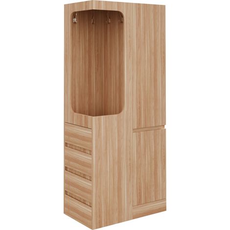 Armoire 70 x 40 x 170 cm, avec tiroirs et compartiments de rangement, espace penderie ouvert, 1 porte, couleur bois (1/5)