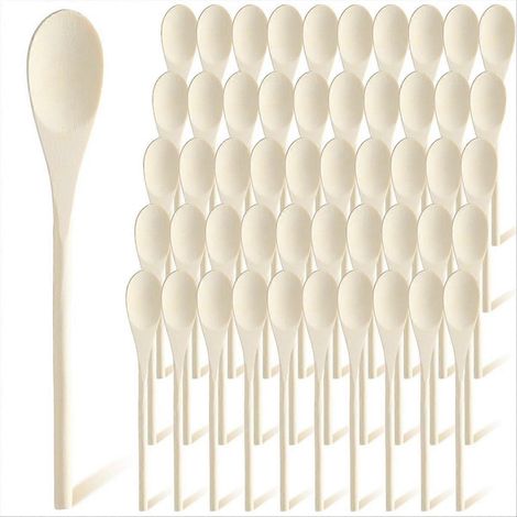 50 pièces 10 inch bois spoons bulk pour cuisson poignée long bois spoons stirring spoons pour pâtisserie mixing serving