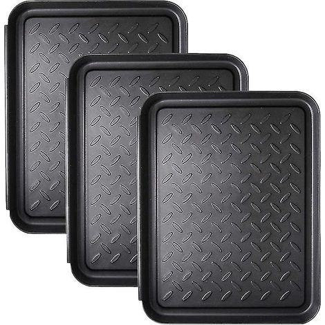 Lot de 3 plateaux à chaussures robustes, pouvant également servir de tapis pour gamelles de chien ou autres, empêchant la boue de s'accumuler au sol (34,8 x 27,4 cm). (1/5)