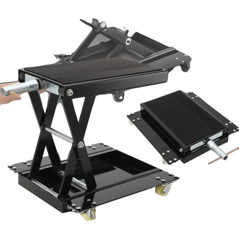 Elevador de motocicletas, capacidad de carga de 500 kg, altura ajustable de 120 a 390 mm, tamaño de la plataforma 365 × 222 mm, diseño antideslizante, plegable con ruedas. (1/5)