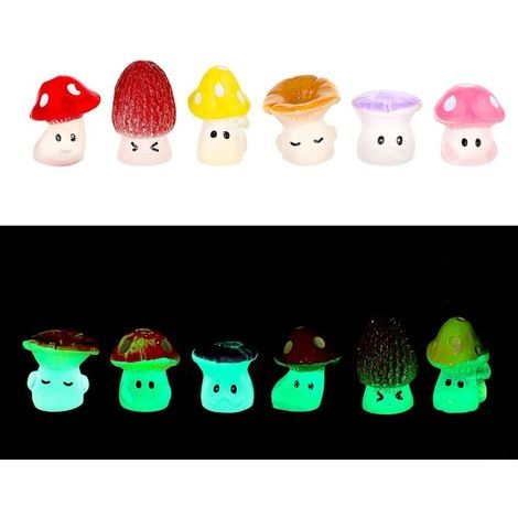 Mini funghi in resina fosforescente, set da 12, graziosi funghi selvatici decorativi 1,6 x 1,4 cm, accessori in miniatura per giardini fatati, per camere da letto, terrazze e giardini in vaso. (1/4)