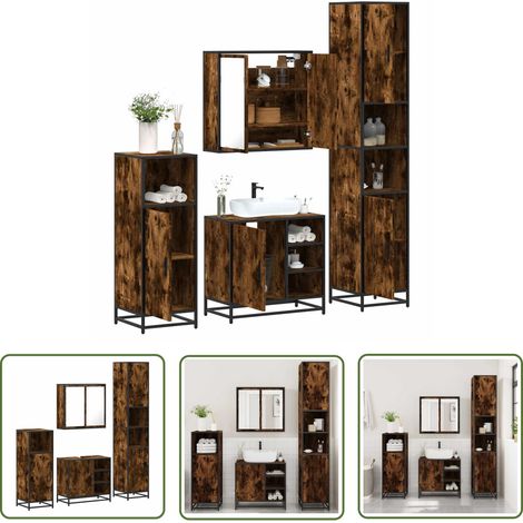 vidaXL 4-tlg. Badmöbel-Set Räuchereiche Holzwerkstoff (1/5)