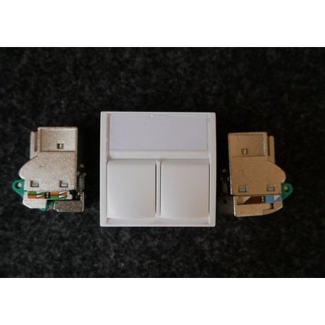 Double prise reseau RJ45 cat5 STP blanc polaire mécanisme 45x45mm sans support ni plaque S-one ALTIRA