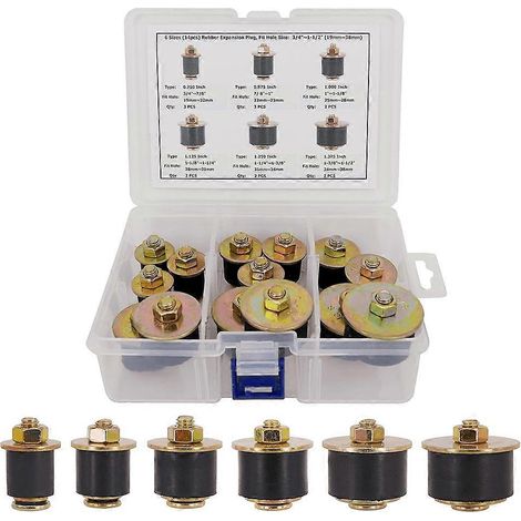 Lot de 14 bouchons d'expansion en néoprène, de tailles 3/4 pouce, 7/8 pouce, 1 pouce, 1-1/8 pouce, 1-1/4 pouce et 1-3/8 pouce, bouchons antigel en caoutchouc pour automobile. (1/5)