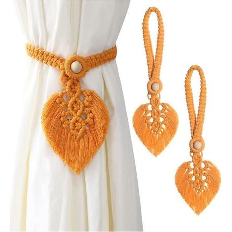 Embrasses de Rideaux - Boho - Coton macramé - 2PCS - Jaune - Design élégant (1/4)