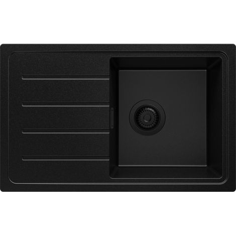 PRIMAGRAN Evier Cuisine en Granit 70x44cm, Lavabo 1 bac + Kit de Vidage, Évier à Encastrer au meuble 45cm - Copenhague Easy, Tout Noir