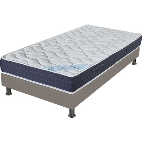 Matelas + sommier tapissier 80x200 Mousse - Melior - Soutien ferme - Simili taupe (1/5)