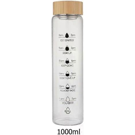 Bouteille d'eau en verre grande capacité de 1000 ml avec couvercle gradué pour boissons (eau, lait, jus), transparente, idéale comme cadeau d'anniversaire. (1/5)