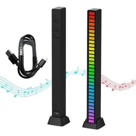 Musik-Rhythmus-Lichtleiste, mehrfarbige RGB-LED-Beleuchtung, Stimmungsleuchte mit Musik, 32 LED-Lichtstreifen mit 18 Farbmodi, für Spielzimmer, PC, Fernseher, Auto (1/5)