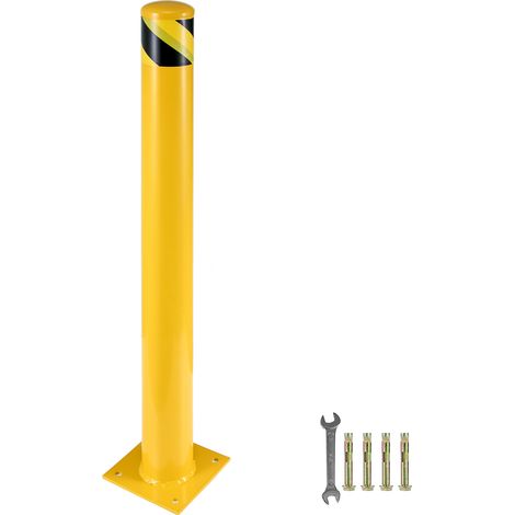 Mophorn Bolardo de seguridad  de,barrera de seguridad de acero con revestimiento en polvo amarillo con 4 pernos de anclaje gratuitos para áreas sensibles al tráfico