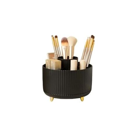 Organisateur Maquillage Rotatif, Rangement Maquillage Support Cosmétique Plastique, Conçu pour être utilisé avec des crayons cosmétiques dans un organisateur pivotant multifonctionnel (Noir) (1/5)