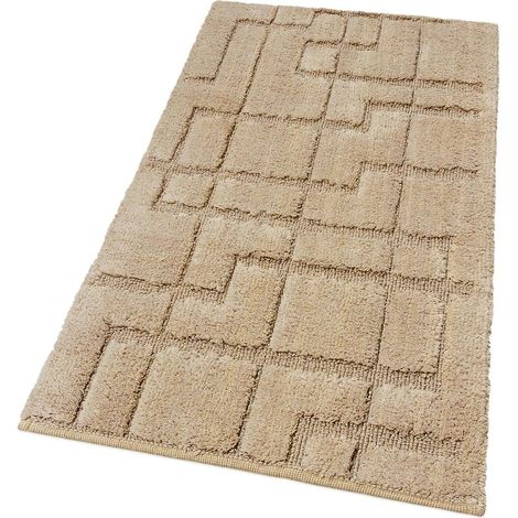 Tappeto Bagno Puro Cotone Morbido 3D Camera Sendiletto Elegante Lavabile 100% Made In Italy Beige - 55x120 cm