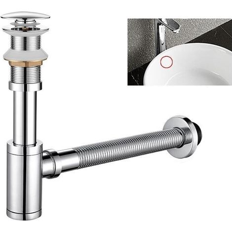 Waschbecken-Siphon aus Messing mit Ablaufstopfen, universelles Design, Siphon 45 x 40/50 mm, ausziehbarer Verlängerungsschlauch, geruchsdicht und auslaufsicher (Modell B Chrom ohne Überlauf)