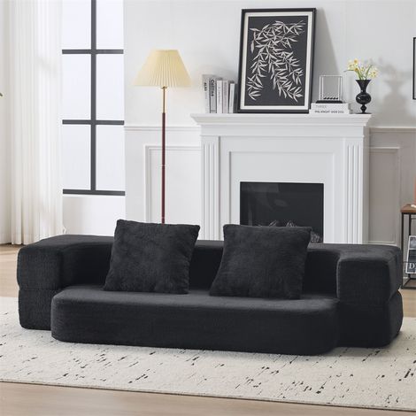 Canapé Convertible Moderne 190x52x48cm - Chauffeuse 2 Places Pliable Sans Montage - Design Minimaliste en Mousse - Noir (1/5)