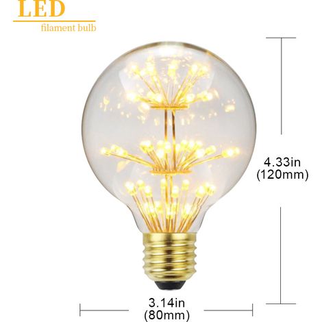 Ampoule LED décorative Edison G80, 3W E27 220V, lumière chaude 2200K, effet étoilé (1/5)