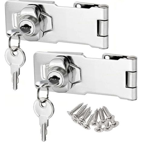 2PCS 3 Inch cadenas à loquet porte en avec différentes clés, moraillon de verrouillage, serrure boîte aux lettres, fermoir cadenas serrure placard verrou porte pour tiroir, d'armoire siver (1/4)