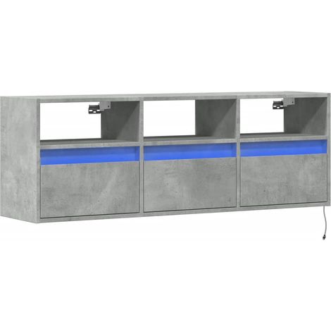Mueble TV multimedia estantería para televisión buffet para televisión comedor salón dormitorio montado en la pared con luces LED 130 x 31 x 45 cm gris 020027859 (1/5)
