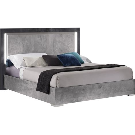 Altobuy – Lit adulte 140x190cm gris effet pierre – Structure en panneau mélaminé – Éclairage Led inclus – Design moderne pour chambre (1/3)