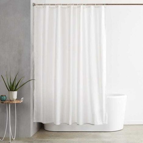 Rideau de douche pour salle de bain, en tissu imperméable avec œillets et crochets, lavable en machine, 183 x 183 cm, blanc