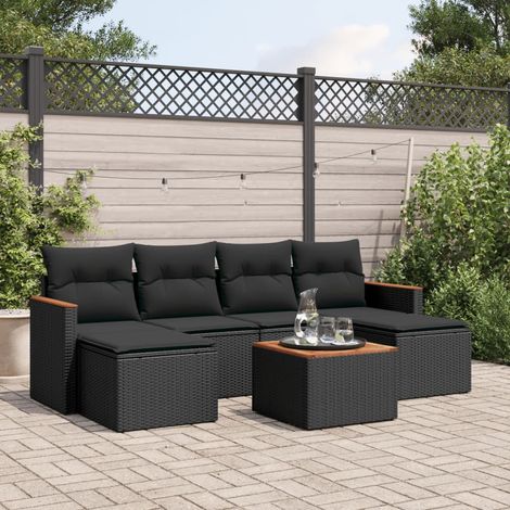 Set de comedor de jardín 7 pzas y cojines ratán sintético negro vidaXL (1/3)